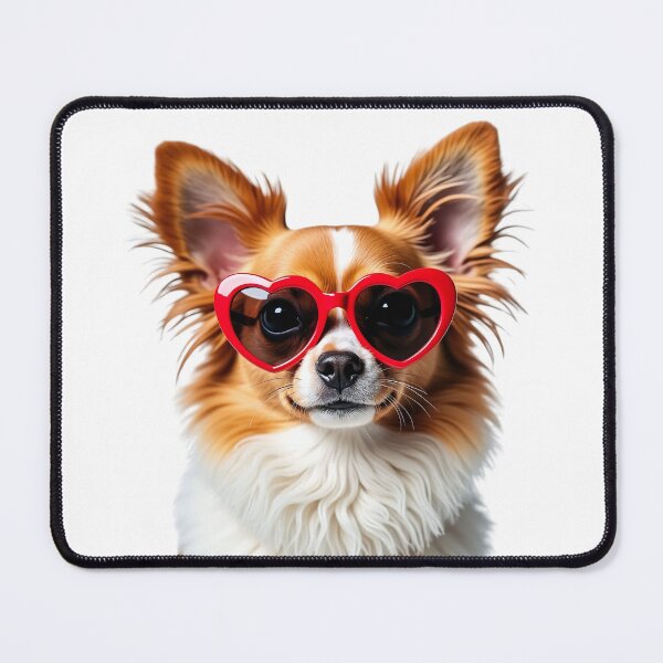 Item preview, Funny cool Papillon dog wearing a heart shape sunglasses designed and sold by LazyOwlStore.