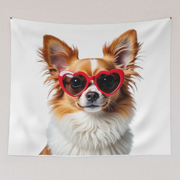 Item preview, Funny cool Papillon dog wearing a heart shape sunglasses designed and sold by LazyOwlStore.