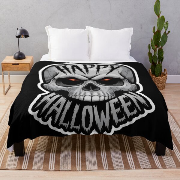 Item preview, A spooky Halloween skull design featuring glowing eyes and dramatic lettering displayed against a gray background designed and sold by Reichcorp.