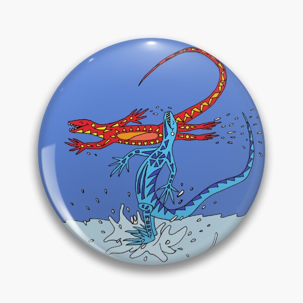 Item preview, Two Colorful Lizards Celebrating in a Big Puddle Circle Die Cut designed and sold by JoyousArt4u.