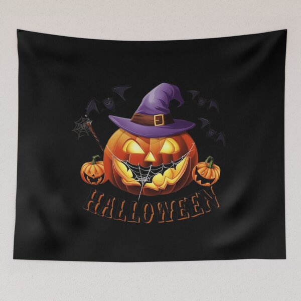 Item preview, Festive Halloween pumpkin adorned with a witch's hat and bats, showcasing a spooky atmosphere for the holiday designed and sold by Reichcorp.