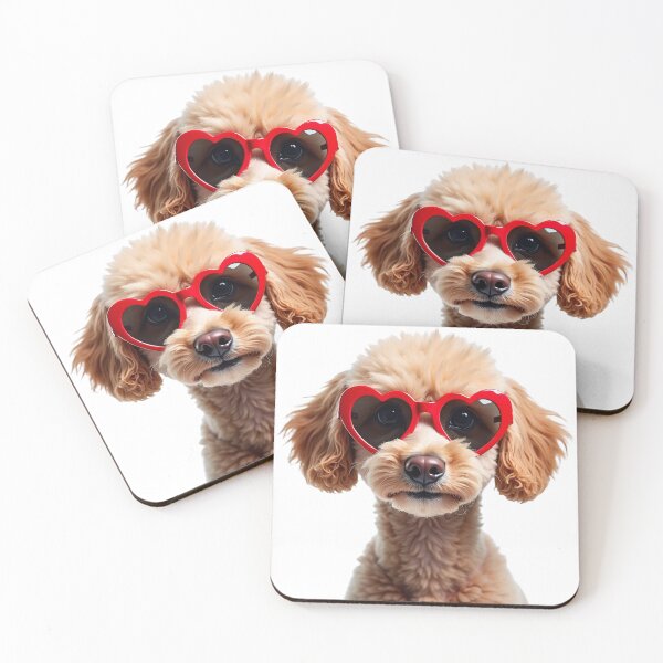 Item preview, Funny cool Poodle dog wearing a heart shape sunglasses designed and sold by LazyOwlStore.