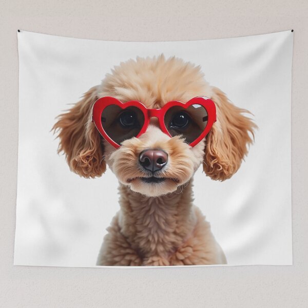 Item preview, Funny cool Poodle dog wearing a heart shape sunglasses designed and sold by LazyOwlStore.