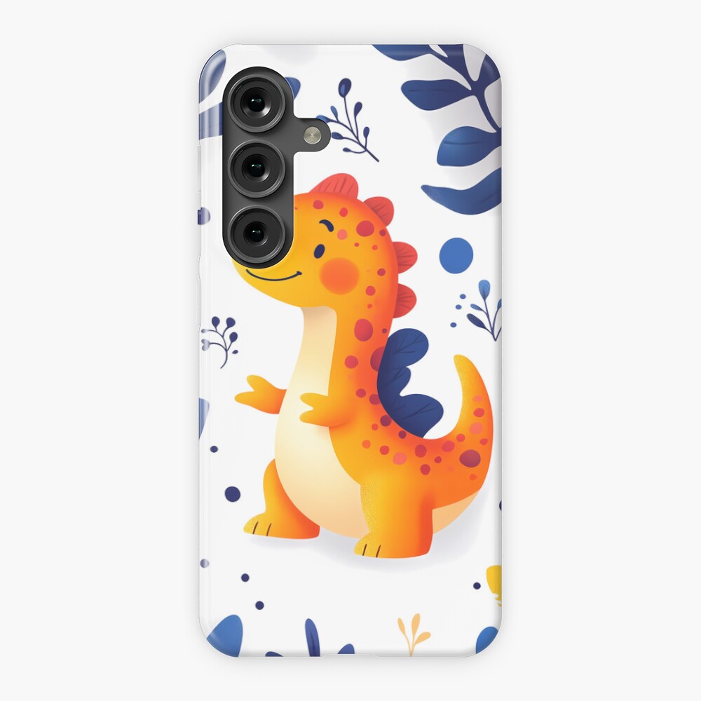 Samsung Galaxy Snap Case - Adorable Orange Dinosaur in Prehistoric Blue Leaves Jungle