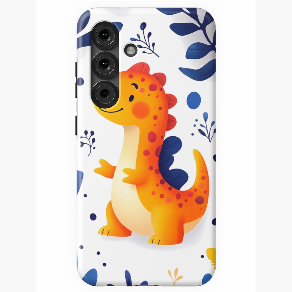 Samsung Galaxy Tough Case Adorable Orange Dinosaur in Prehistoric Blue Leaves Jungle