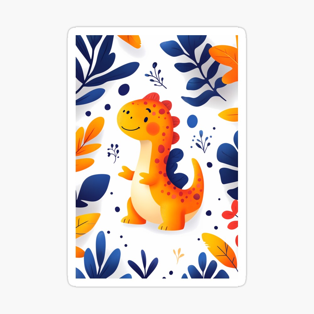 Orange Dinosaur in a Prehistoric Blue Jungle