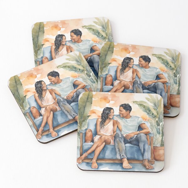 Item preview, True Love Couple Smiling to each other watercolor Painting  designed and sold by Juana-.