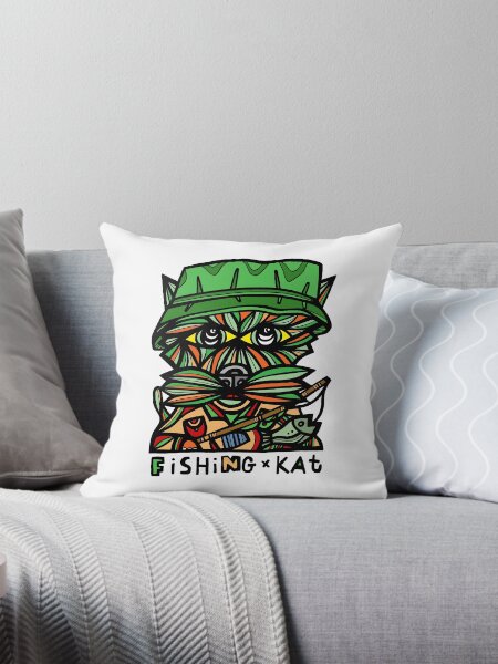 "Fishing Kat" Throw Pillow