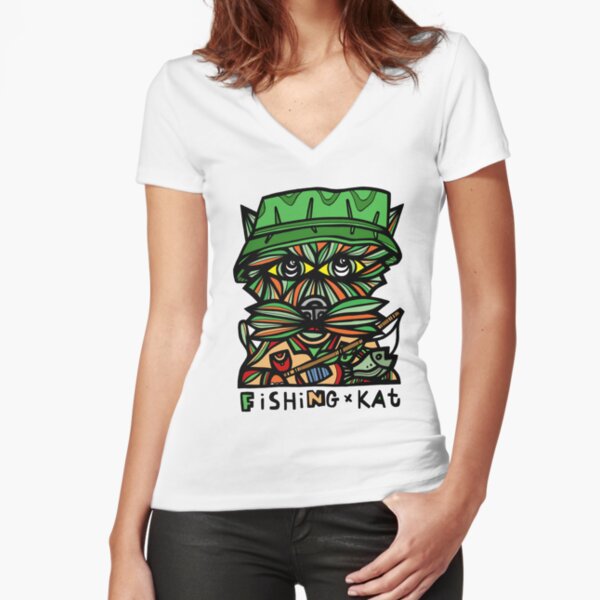 "Fishing Kat" Fitted V-Neck T-Shirt