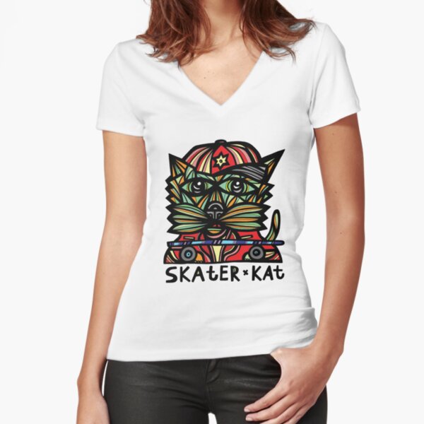 "Skater Kat" Fitted V-Neck T-Shirt