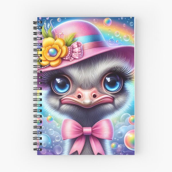 Item preview, Whimsy Ostrich girl portrait in pink hat and bow, bubbles and rainbow designed and sold by EmeraldeaArt.
