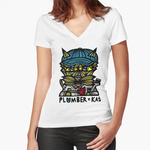 "Plumber Kat" Fitted V-Neck T-Shirt