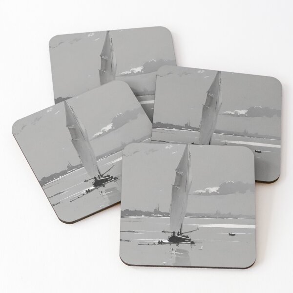 Item preview, "Jagged Sailed Boat on the Thames Mudflats - Atmospheric Coastal Art" designed and sold by LHDdesign.