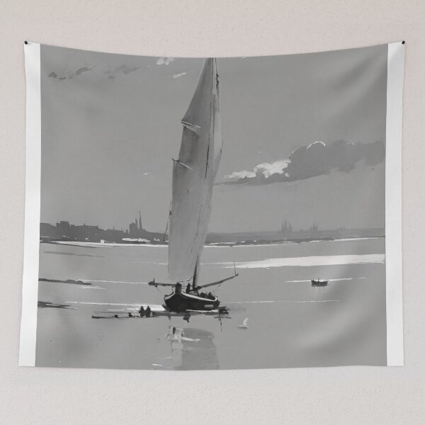 Item preview, "Jagged Sailed Boat on the Thames Mudflats - Atmospheric Coastal Art" designed and sold by LHDdesign.