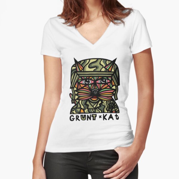 "Grunt Kat" Fitted V-Neck T-Shirt