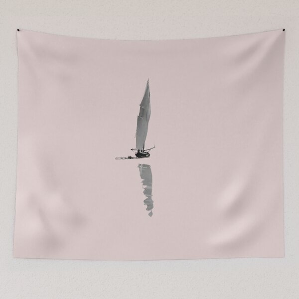 Item preview, "Jagged Sailed Boat on the Thames Mudflats - Atmospheric Coastal Art" Mono design designed and sold by LHDdesign.