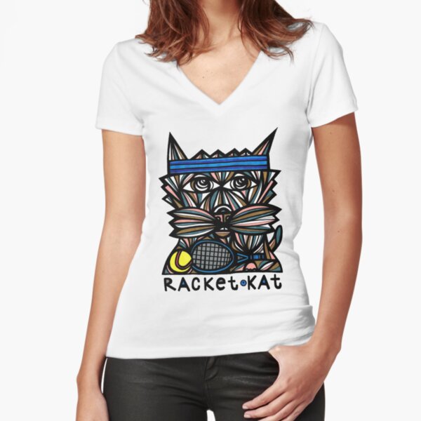 "Racket Kat" Fitted V-Neck T-Shirt