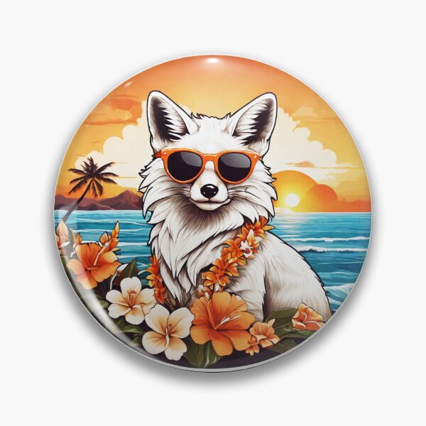 Artikelvorschau, Polarfuchs mit Sonnenbrille bei Sonnenuntergang an einem Strand in Hawaii entworfen und verkauft von NautiChic.