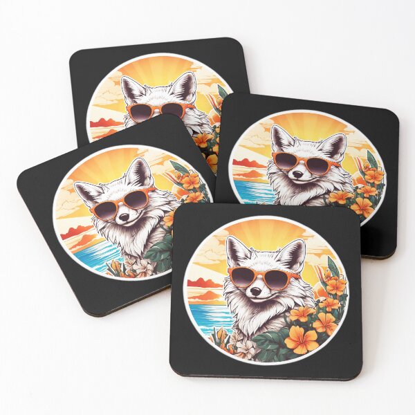 Item preview, Snow Fox with Sunglasses at Sunset on a Hawaii Beach designed and sold by NautiChic.