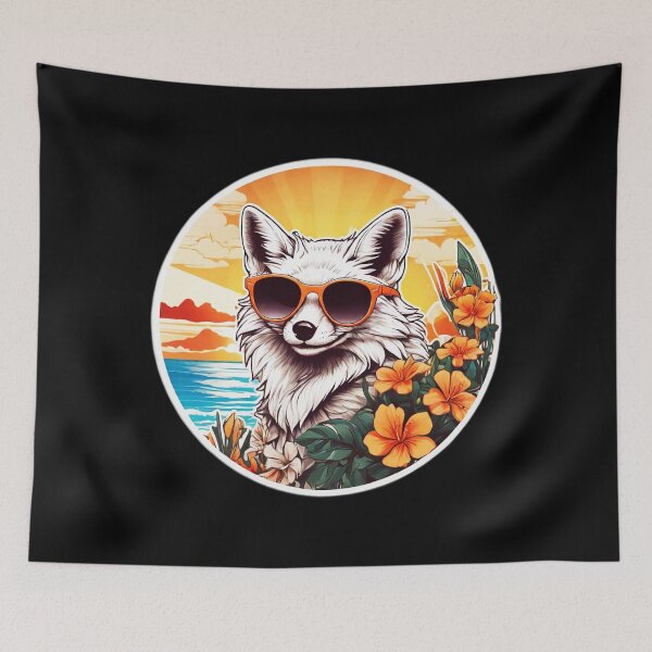 Item preview, Snow Fox with Sunglasses at Sunset on a Hawaii Beach designed and sold by NautiChic.