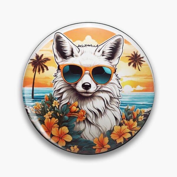 Artikelvorschau, Polarfuchs mit Sonnenbrille bei Sonnenuntergang an einem Strand in Hawaii entworfen und verkauft von NautiChic.