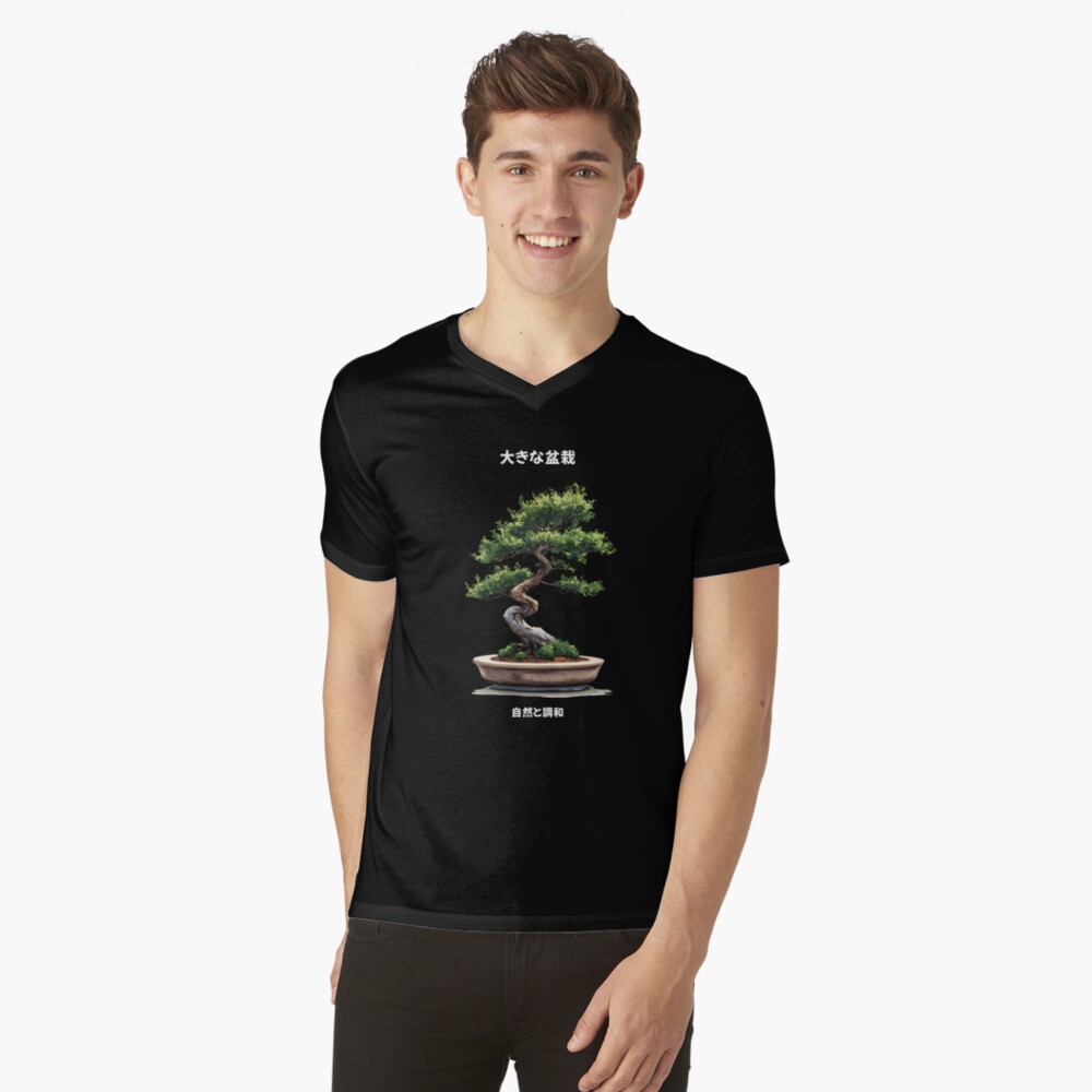 Big Bonsai Zen Enso Circle & Kanji Art V-Neck Tee