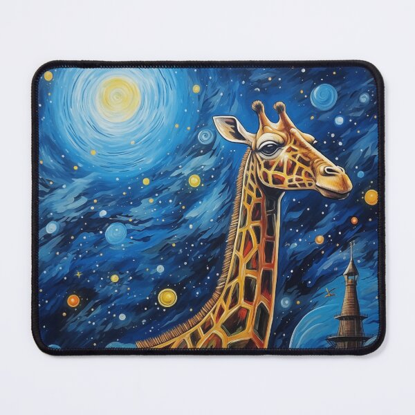 Item preview, Starry night abstract painting of giraffe on a space ship designed and sold by Daydreamsatdawn.