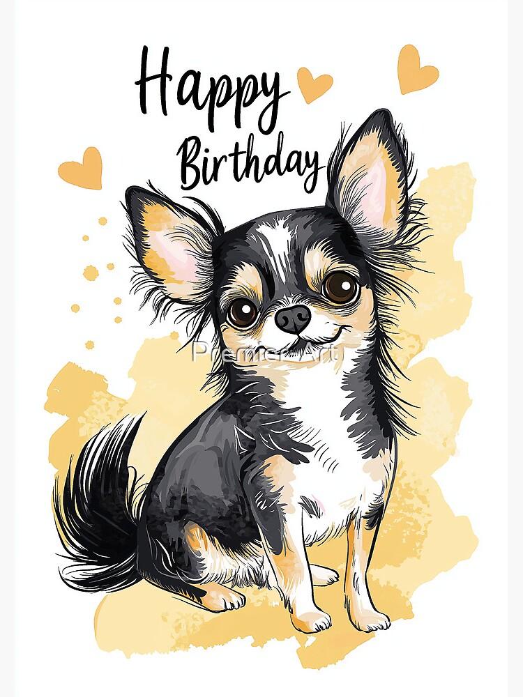 Happy Birthday Long Haired Tri Colour Chihuahua Birthday Card
