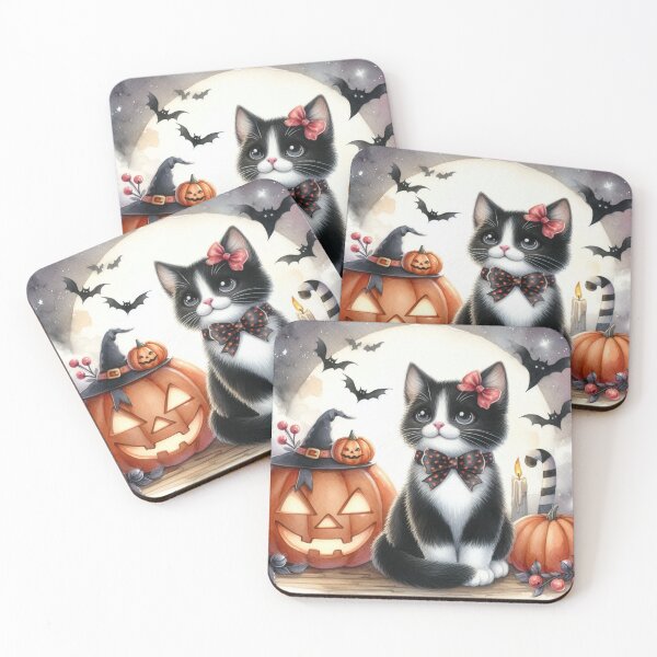 Item preview, tuxedo halloween kittens and pumpkins 1 designed and sold by Zelda50.
