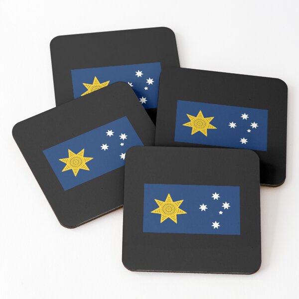 Item preview, Australia Golden Federation Sun flag. Blue edition with Southern Cross  designed and sold by Kangaroo Sun.
