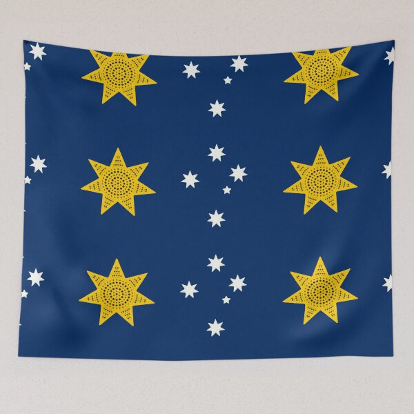 Item preview, Australia Golden Federation Sun flag. Blue edition with Southern Cross  designed and sold by Kangaroo Sun.