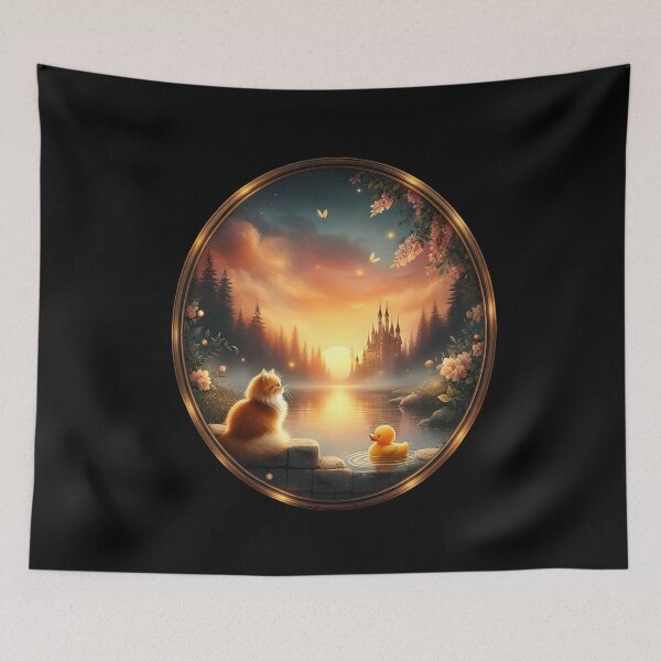 Item preview,  Enchanted Sunset with Cat and Rubber Duck designed and sold by pumsquare.