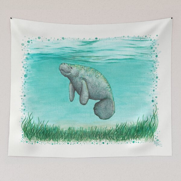 Item preview, "Mossy Manatee" by Amber Marine ~ Watercolor and ink painting, art © 2016 designed and sold by Amber Marine ~ Wildlife Artist ~ © 2004-2021.