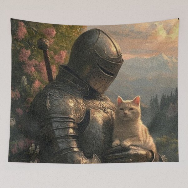 Artikelvorschau, Ritter hält weiße Katze entworfen und verkauft von ElGatoGoods.