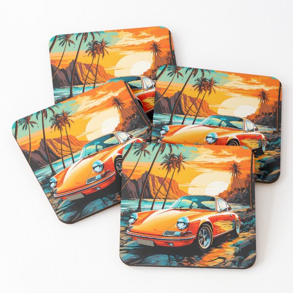 Item preview, Classic Coupe By The Beach With Palm Trees Retro Style designed and sold by RevUpDesign.