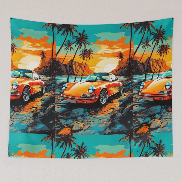 Item preview, Classic Coupe By The Beach With Palm Trees Retro Style designed and sold by RevUpDesign.