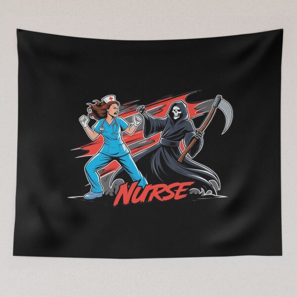 Item preview, Heroic Nurse vs Grim Reaper Battle – Bold Medical Warrior Design designed and sold by Kashear.
