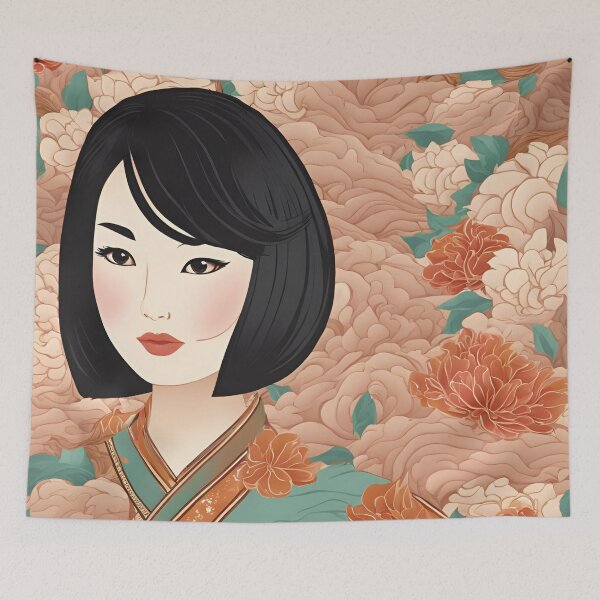 Item preview, Beautiful Asian woman in an Asian-inspired pattern designed and sold by Have Mercy.