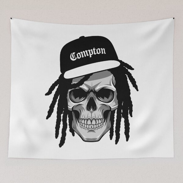 Item preview, Hip-Hop reggae deadlocks afro Skull art with "COMPTON" Beanie designed and sold by paulo silveira.