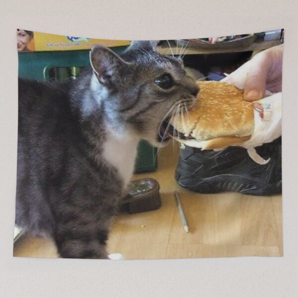 Item preview, Cat biting onto burger designed and sold by ElGatoGoods.