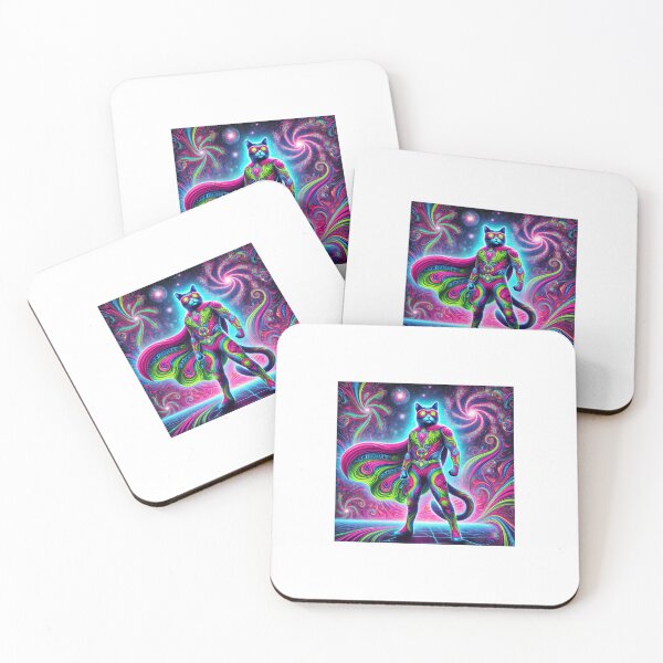Item preview, Psychedelic Cat Superhero - Cosmic Feline Defender designed and sold by wickspic.