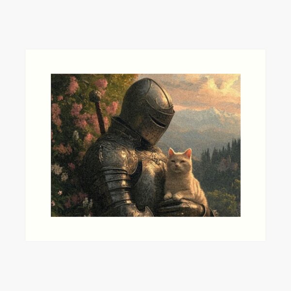 Item preview, Knight holding white cat designed and sold by ElGatoGoods.