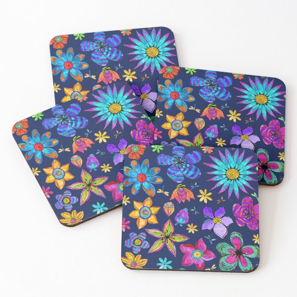 Item preview, Falling Flowers On Blue Hand Drawn Floral Art designed and sold by Sharon Cummings Art.