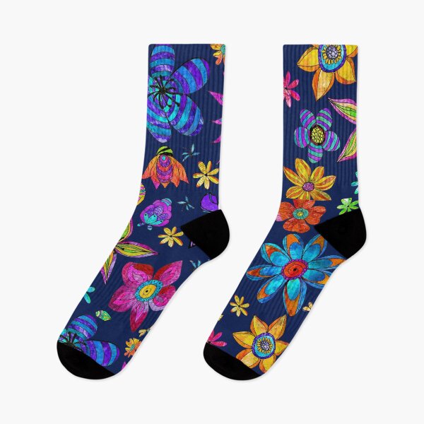 Item preview, Falling Flowers On Blue Hand Drawn Floral Art designed and sold by Sharon Cummings Art.