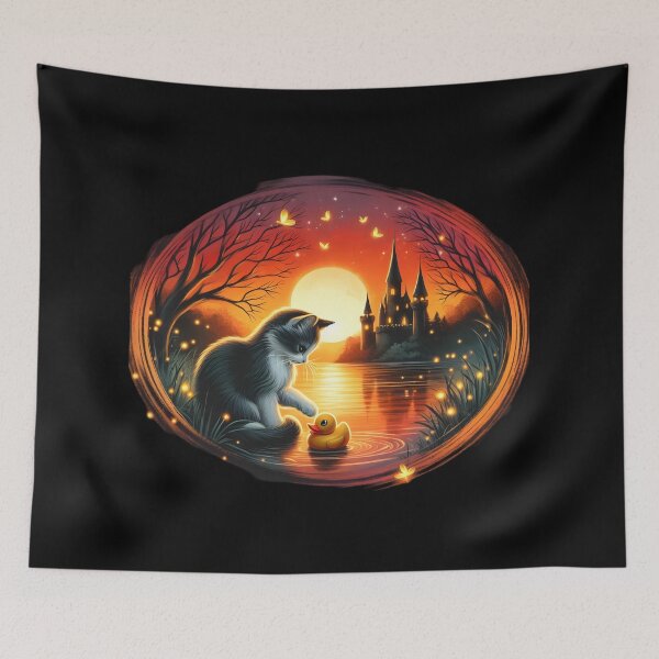 Item preview,  Enchanted Cat at Sunset by the Castle designed and sold by IllumeInk.