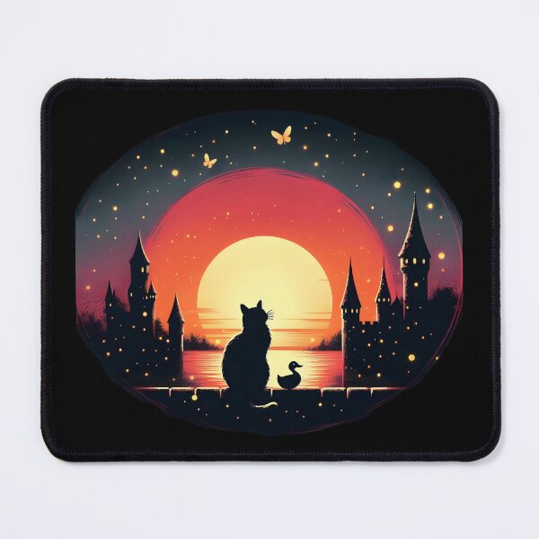 Item preview, Cat and Duck Watching the Sunset in Fantasy Castle designed and sold by IllumeInk.