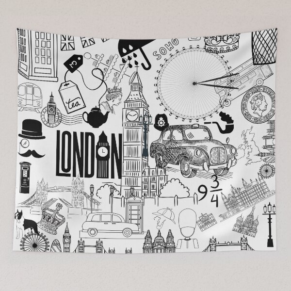 Item preview, London City Icons - Black & White Collage Design designed and sold by RaiyaTees.