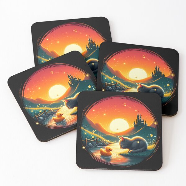 Item preview,  Enchanted Sunset with Curious Kitten and Rubber Duck designed and sold by IllumeInk.