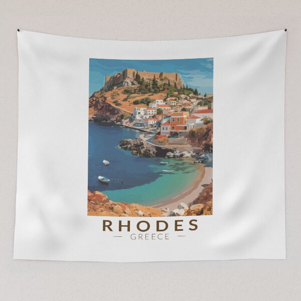 Item preview, Rhodes Greece Illustration Travel Art Vintage designed and sold by KrisSidDesigns.