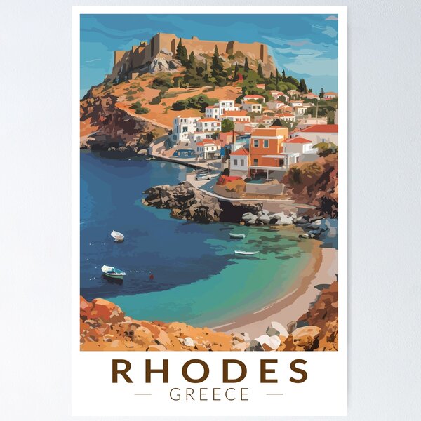 Item preview, Rhodes Greece Illustration Travel Art Vintage designed and sold by KrisSidDesigns.